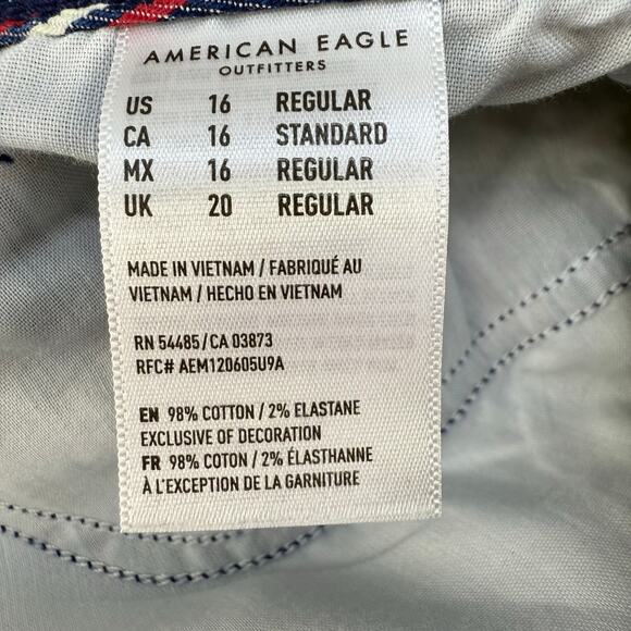 American Eagle Denim Mini Skirt Women's 16R Blue Red White Super Stretch - Picture 8 of 12